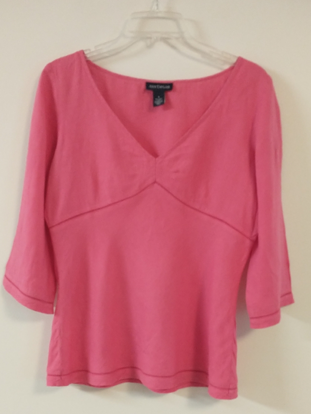 Ann Taylor 100% Irish Linen ¾ Sleeve V- neck Linen Top Size 8